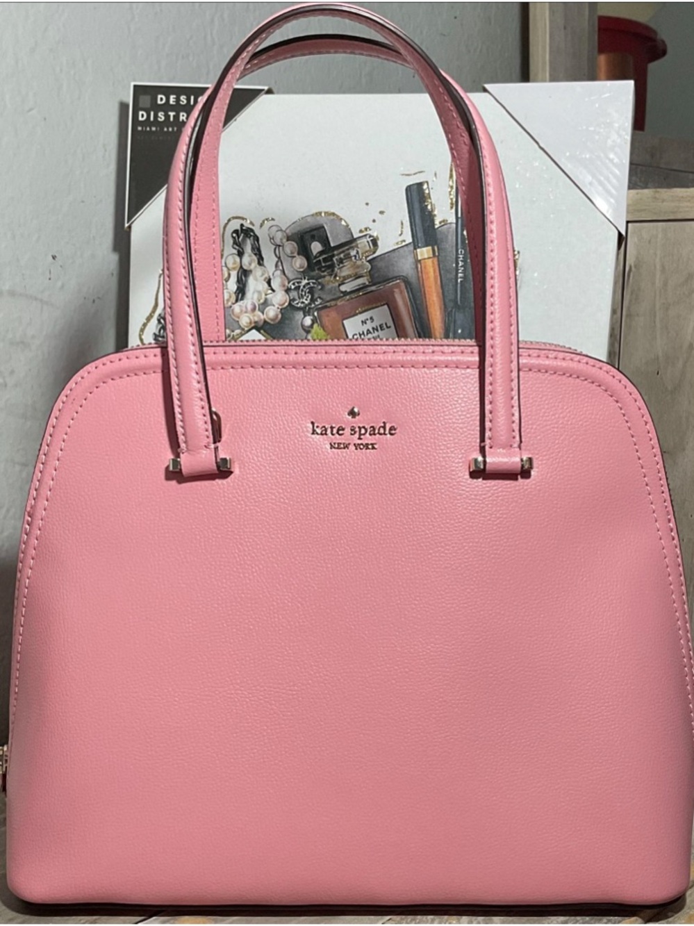 kate spade Pink Dome Satchel with Gold Logo